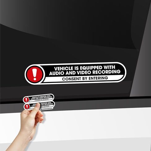 Vehicle is Equipped with Audio and Video Recording Stickers | Recording Device in Car Sticker Signs | in Car Camera Recording | 2 Small Stickers | Glossy 5x1 Inches Outdoor Vinyl Stickers (Small) in Kuwait