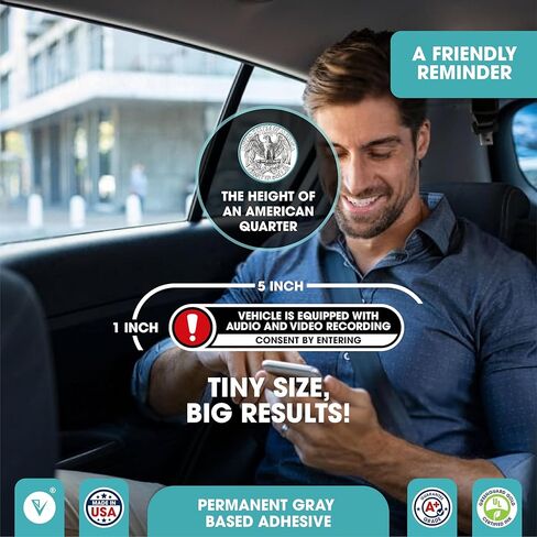 Vehicle is Equipped with Audio and Video Recording Stickers | Recording Device in Car Sticker Signs | in Car Camera Recording | 2 Small Stickers | Glossy 5x1 Inches Outdoor Vinyl Stickers (Small) in Saudi Arabia