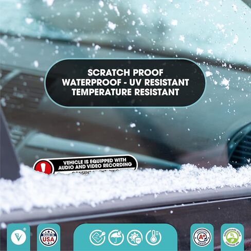 Vehicle is Equipped with Audio and Video Recording Stickers | Recording Device in Car Sticker Signs | in Car Camera Recording | 2 Small Stickers | Glossy 5x1 Inches Outdoor Vinyl Stickers (Small) in Saudi Arabia