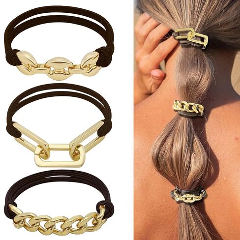 ربطات شعر على شكل سوار للنساء - حاملات ذيل الحصان - إكسسوارات شعر لطيفة مع مجوهرات ذهبية - ربطات شعر مصنوعة يدويًا ناعمة ومرنة ولا تسبب أي ضرر - كاكي in Kuwait