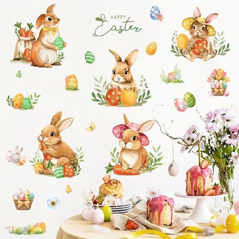 Easter Window Clings for Glass Happy Easter Bunny Rabbits Eggs Window Stickers Glass Decals for Home School Office Shop Display Party Decorations in Kuwait