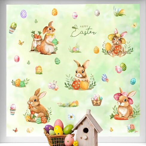 Easter Window Clings for Glass Happy Easter Bunny Rabbits Eggs Window Stickers Glass Decals for Home School Office Shop Display Party Decorations in Kuwait