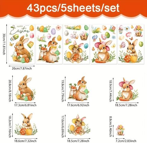Easter Window Clings for Glass Happy Easter Bunny Rabbits Eggs Window Stickers Glass Decals for Home School Office Shop Display Party Decorations in Kuwait