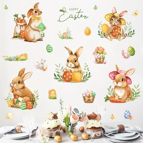 Easter Window Clings for Glass Happy Easter Bunny Rabbits Eggs Window Stickers Glass Decals for Home School Office Shop Display Party Decorations in Kuwait