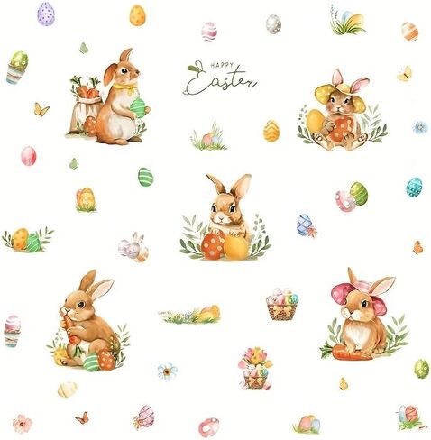 Easter Window Clings for Glass Happy Easter Bunny Rabbits Eggs Window Stickers Glass Decals for Home School Office Shop Display Party Decorations in Kuwait