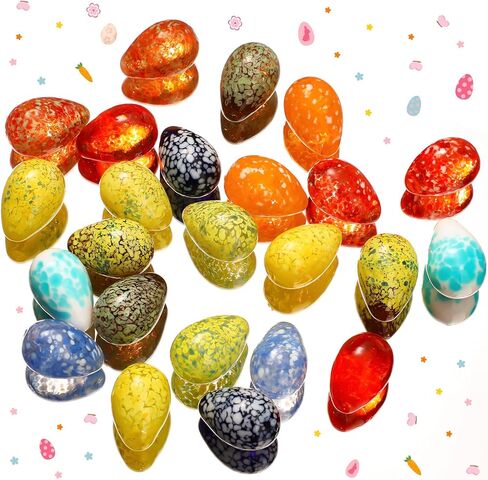 24 Pcs Easter Eggs Bulks Hand Blown Glass Easter Eggs Gems Small Stones Blown Glass Ornaments Collectible Figurines for Party Gifts and Crafts in Kuwait