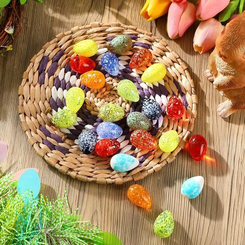 24 Pcs Easter Eggs Bulks Hand Blown Glass Easter Eggs Gems Small Stones Blown Glass Ornaments Collectible Figurines for Party Gifts and Crafts in Kuwait