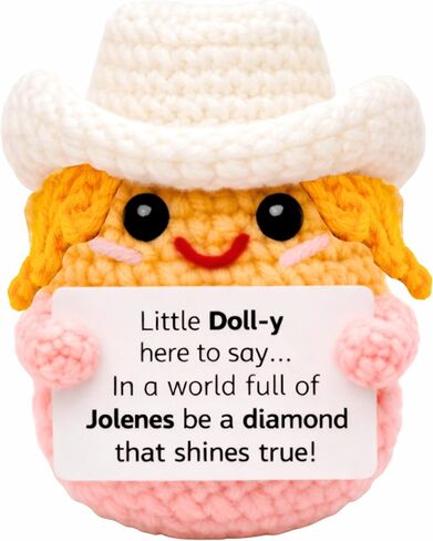 Handmade Cowgirl Crochet Doll Figurine with Inspirational Sign, Classic Country Music Star, Blonde Hair, Pink and White, Birthday Gift for Her, Friend in Saudi Arabia
