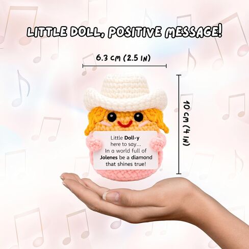 Handmade Cowgirl Crochet Doll Figurine with Inspirational Sign, Classic Country Music Star, Blonde Hair, Pink and White, Birthday Gift for Her, Friend in Saudi Arabia