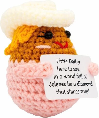 Handmade Cowgirl Crochet Doll Figurine with Inspirational Sign, Classic Country Music Star, Blonde Hair, Pink and White, Birthday Gift for Her, Friend in Saudi Arabia