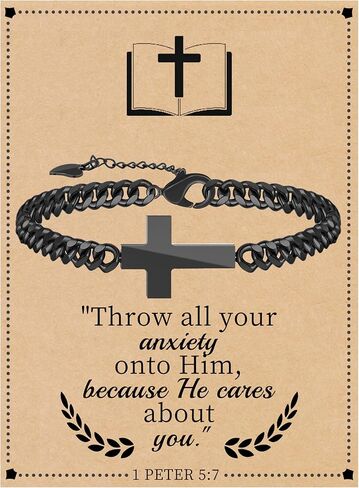 Btysun Cross Bracelet for Men, Easter Basket Stuffers Cuban Link Chain for Men Bible Verse Christian Gifts Religious Catholic Faith Based Gifts Baptism Confirmation Jewelry in Saudi Arabia