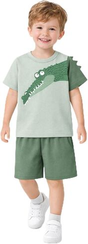HILEELANG Toddler Boy Summer Outfit Set 2 Piece Short Sleeve T Shirt and Short Soft Breathable Cotton Clothing Sets 2-7T in Saudi Arabia