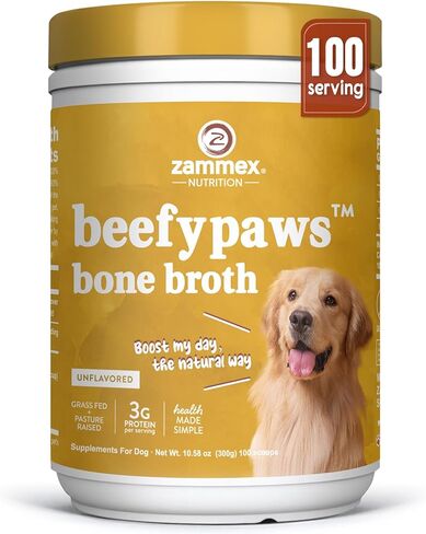 Zammex Bone Broth for Dogs, Grass Fed Beef Bone Broth Protein Powder - Supports Joints and Bone, Enhances Fur, Dogs & Cats Food Toppers for Dry & Wet 10.58oz in Kuwait