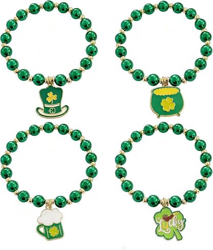 St. Patrick’s Day Green Beaded Bracelets Set for Women, Shamrock & Lucky Charm Stretch Bracelets, Irish Holiday Party Jewelry for Parade, Celebration & Everyday Wear in Saudi Arabia