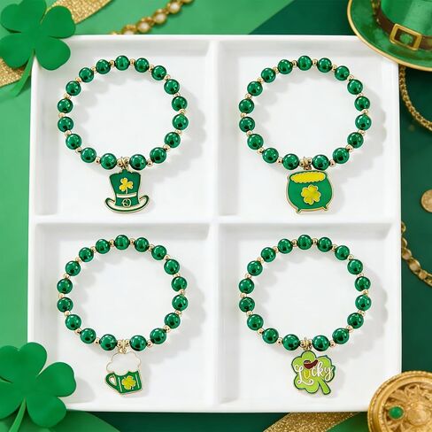 St. Patrick’s Day Green Beaded Bracelets Set for Women, Shamrock & Lucky Charm Stretch Bracelets, Irish Holiday Party Jewelry for Parade, Celebration & Everyday Wear in Saudi Arabia