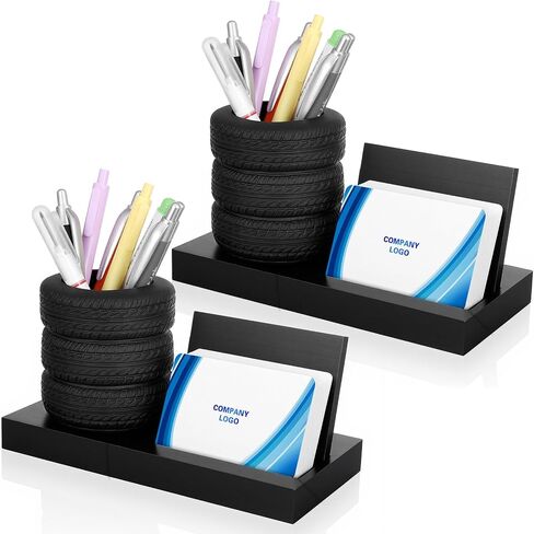 MAQUITA 2Pcs Tire Shape Stationery Set Car Salesman Gift Tire Stack Pen Holder Business Card Holder Car Salesman Desk Accessories for Desk Office Mechanics Gifts in Saudi Arabia