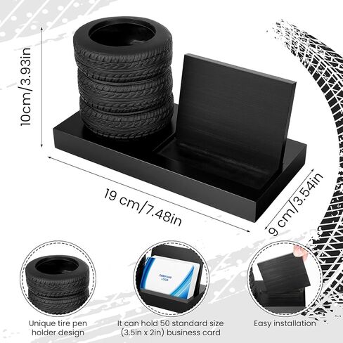 MAQUITA 2Pcs Tire Shape Stationery Set Car Salesman Gift Tire Stack Pen Holder Business Card Holder Car Salesman Desk Accessories for Desk Office Mechanics Gifts in Saudi Arabia