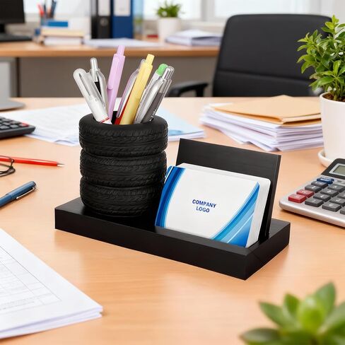 MAQUITA 2Pcs Tire Shape Stationery Set Car Salesman Gift Tire Stack Pen Holder Business Card Holder Car Salesman Desk Accessories for Desk Office Mechanics Gifts in Saudi Arabia