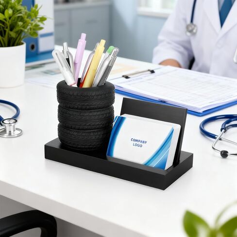 MAQUITA 2Pcs Tire Shape Stationery Set Car Salesman Gift Tire Stack Pen Holder Business Card Holder Car Salesman Desk Accessories for Desk Office Mechanics Gifts in Saudi Arabia