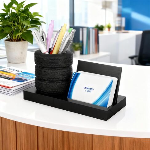 MAQUITA 2Pcs Tire Shape Stationery Set Car Salesman Gift Tire Stack Pen Holder Business Card Holder Car Salesman Desk Accessories for Desk Office Mechanics Gifts in Saudi Arabia