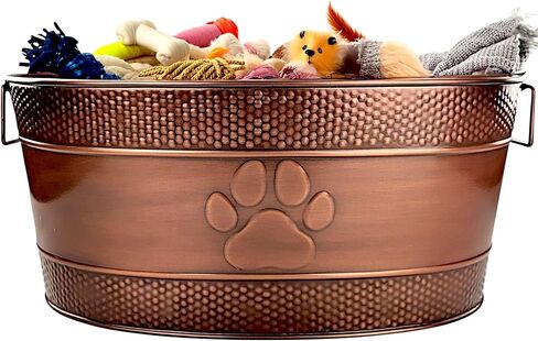 Stainless Steel Indestructible Dog Toy Bin - Pet Storage Bin with Handles, Large Organizer Storage Basket for Pet Toys, Blankets, Leashes - Pawprint Design Home Decor (Silver - 25 Quart) in Saudi Arabia