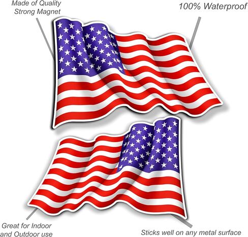 2 PCS American Flag Magnet for Car Truck - 1x Regular, 1x Reversed - USA Wavy Opposing Magnets Decal (3" x 2" (2 Pack)) in Kuwait