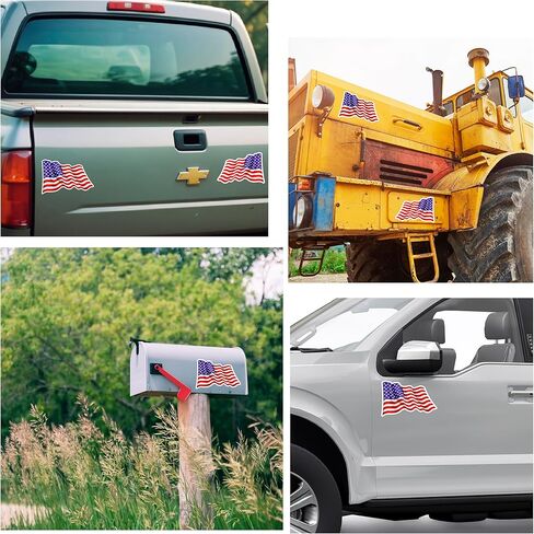 2 PCS American Flag Magnet for Car Truck - 1x Regular, 1x Reversed - USA Wavy Opposing Magnets Decal (3" x 2" (2 Pack)) in Kuwait