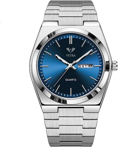 Vetra Men Watch Luxury Business Watches Multifunction Waterproof Luminous Blue Face Silver Stainless Steel Wrist Watches in Saudi Arabia