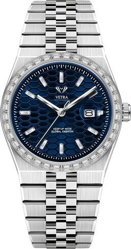 ساعة فيترا للرجال ساعات عمل فاخرة متعددة الوظائف مقاومة للماء وجه أزرق مضيء فضي ساعات يد من الفولاذ المقاوم للصدأ in Kuwait