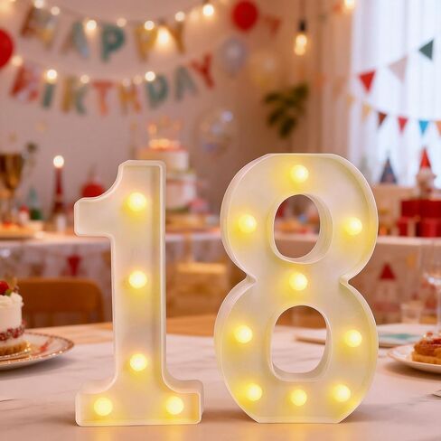 زينة عيد الميلاد الثامن عشر للفتيات والفتيان، تضيء رقم 18 أضواء سرادق LED، لافتات أرقام بيضاء لخلفية الحفلات، قطع مركزية للطاولة، ديكور الغرفة والجدار، هدية عيد الميلاد الثامن عشر in Kuwait