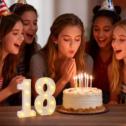 زينة عيد الميلاد الثامن عشر للفتيات والفتيان، تضيء رقم 18 أضواء سرادق LED، لافتات أرقام بيضاء لخلفية الحفلات، قطع مركزية للطاولة، ديكور الغرفة والجدار، هدية عيد الميلاد الثامن عشر in Kuwait