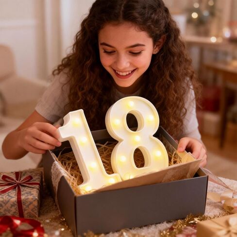 زينة عيد الميلاد الثامن عشر للفتيات والفتيان، تضيء رقم 18 أضواء سرادق LED، لافتات أرقام بيضاء لخلفية الحفلات، قطع مركزية للطاولة، ديكور الغرفة والجدار، هدية عيد الميلاد الثامن عشر in Kuwait