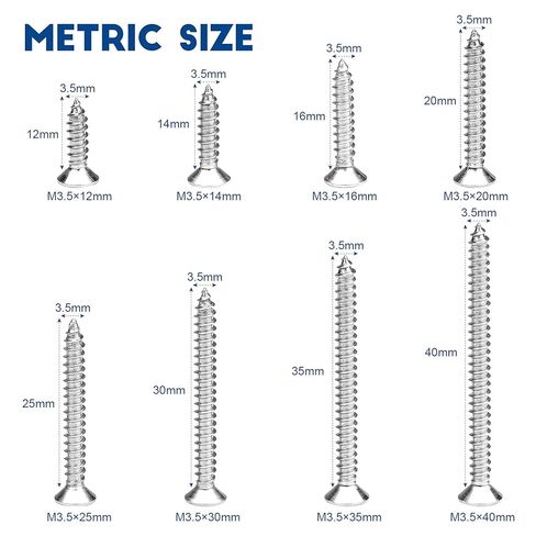 مجموعة متنوعة من مسامير التنصت الذاتية NINDEJIN M3.5، براغي خشبية مجلفنة من الصلب الكربوني، 282 قطعة من مسامير الخشب ذات الرأس المسطح ذات الرأس المتقاطع مع دفعة متقاطعة الرأس in Kuwait