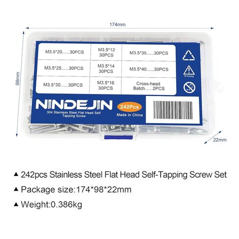 مجموعة متنوعة من مسامير التنصت الذاتية NINDEJIN M3.5، براغي خشبية مجلفنة من الصلب الكربوني، 282 قطعة من مسامير الخشب ذات الرأس المسطح ذات الرأس المتقاطع مع دفعة متقاطعة الرأس in Kuwait