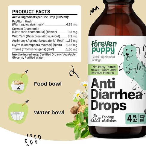 Anti-Diarrhea Liquid Drops for Dogs - Diarrhea Relief Drops - Fiber Supplements w/Psyllium Husk - Prebiotics for Dogs' Digestive Support - Dog Food Supplements for Firmer Stool & Gut Health - 2 oz in Kuwait