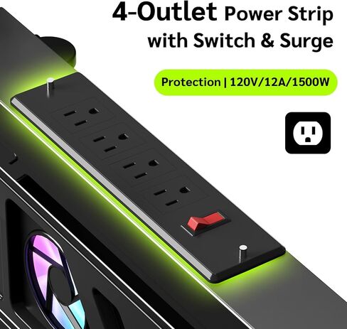 حامل وحدة المعالجة المركزية قابل للتعديل مع محطة شحن ومروحة تبريد مع ضوء RGB، حامل وحدة المعالجة المركزية المحمول مع 4 عجلات دوارة، دعامة وحدة المعالجة المركزية تحت المكتب وعربة الكمبيوتر الأرضية للمكتب والمنزل (مقبس مع مروحة) in Kuwait