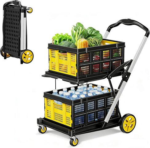 SILVEL Collapsible Shopping Cart with Wheels, 8-in-1 200LBS Capacity Grocery Cart on Wheels with 2 Storage Crate, Folding Utility Cart for Shopping, Travel, Supermarket, Office, Teal in Saudi Arabia
