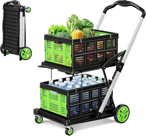 SILVEL Collapsible Shopping Cart with Wheels, 8-in-1 200LBS Capacity Grocery Cart on Wheels with 2 Storage Crate, Folding Utility Cart for Shopping, Travel, Supermarket, Office, Teal in Saudi Arabia