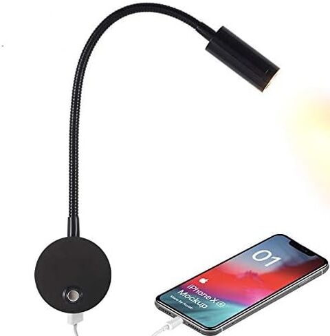 Dimmable RV Reading Light with USB Charging Port, DC 12V RV Interior Lights, Flexible LED Light Fixtures, Designed for Camper, Van, Boat and Motorhome (Black) in Saudi Arabia
