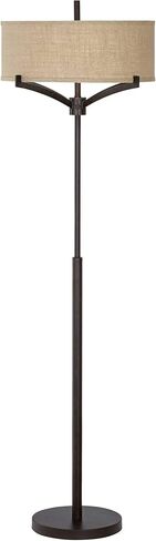 Franklin Iron Works Tremont Modern Mid Century Floor Lamp يقف 62 بوصة طويل القامة برونزي عميق معدن تان الخيش طبل الظل لغرفة المعيشة القراءة غرفة النوم مكتب المنزل ديكور المنزل in Kuwait