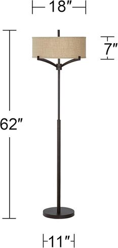 Franklin Iron Works Tremont Modern Mid Century Floor Lamp يقف 62 بوصة طويل القامة برونزي عميق معدن تان الخيش طبل الظل لغرفة المعيشة القراءة غرفة النوم مكتب المنزل ديكور المنزل in Kuwait