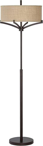 Franklin Iron Works Tremont Modern Mid Century Floor Lamp يقف 62 بوصة طويل القامة برونزي عميق معدن تان الخيش طبل الظل لغرفة المعيشة القراءة غرفة النوم مكتب المنزل ديكور المنزل in Kuwait
