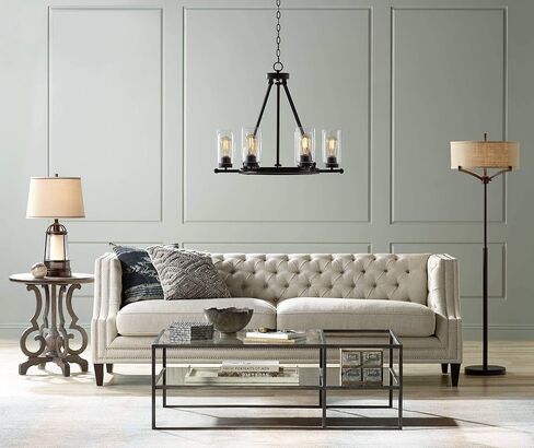 Franklin Iron Works Tremont Modern Mid Century Floor Lamp يقف 62 بوصة طويل القامة برونزي عميق معدن تان الخيش طبل الظل لغرفة المعيشة القراءة غرفة النوم مكتب المنزل ديكور المنزل in Kuwait