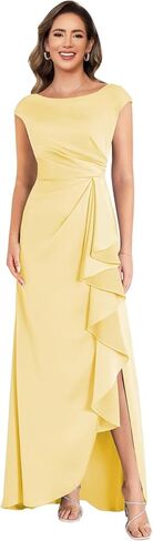 Pleated Mother of The Bride Dresses Cap Sleeve Satin Wedding Guest Dresses with Slit 2026 in Saudi Arabia