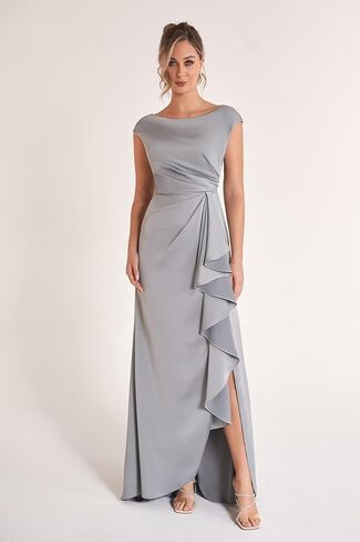 Pleated Mother of The Bride Dresses Cap Sleeve Satin Wedding Guest Dresses with Slit 2026 in Saudi Arabia