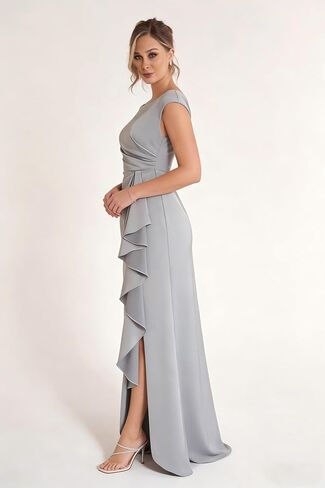 Pleated Mother of The Bride Dresses Cap Sleeve Satin Wedding Guest Dresses with Slit 2026 in Saudi Arabia