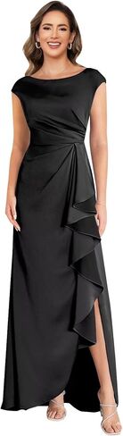 Pleated Mother of The Bride Dresses Cap Sleeve Satin Wedding Guest Dresses with Slit 2026 in Saudi Arabia