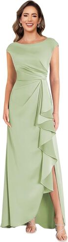 Pleated Mother of The Bride Dresses Cap Sleeve Satin Wedding Guest Dresses with Slit 2026 in Saudi Arabia