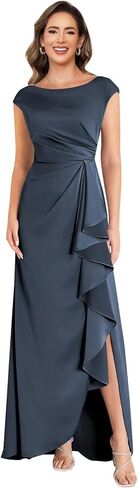 Pleated Mother of The Bride Dresses Cap Sleeve Satin Wedding Guest Dresses with Slit 2026 in Saudi Arabia