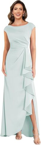 Pleated Mother of The Bride Dresses Cap Sleeve Satin Wedding Guest Dresses with Slit 2026 in Saudi Arabia